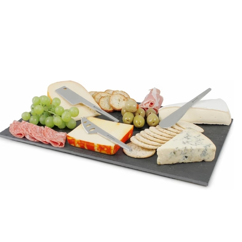 NOT FOR SALE Cheese Knife Set on Black Slate Board SWISSMAR